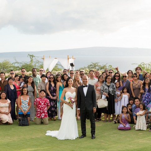 A group photo at a wedding celebration in Wailea Maui.