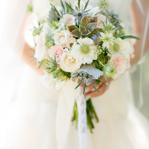 beautiful bridal bouquet with succulents and roses