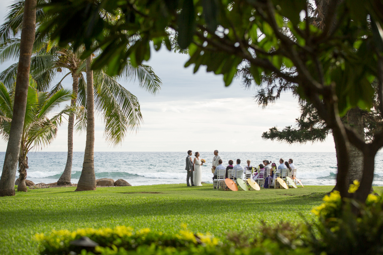 a picture of a wedding ceremony at Olowalu Plantation House in Maui